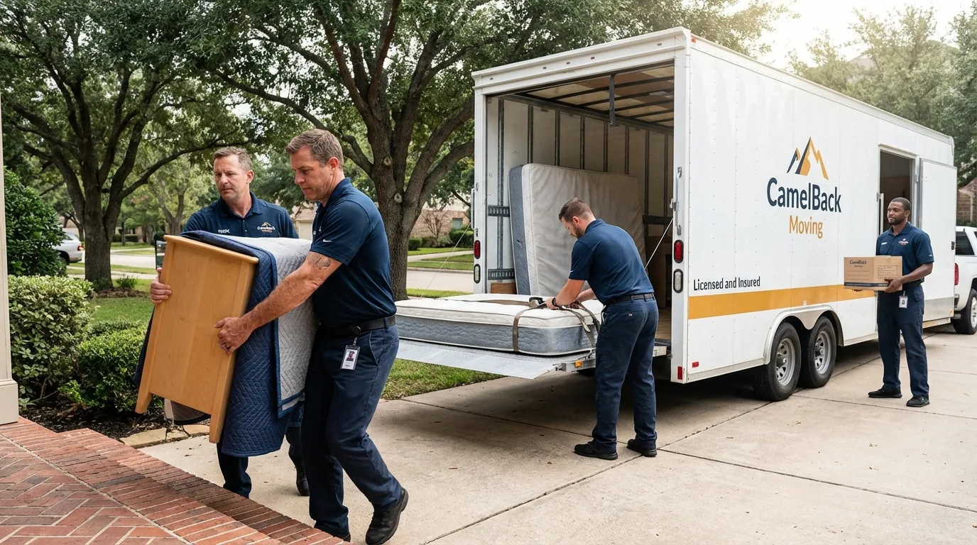 Crew loading residential truck for cross-state move from Spring Valley, CA